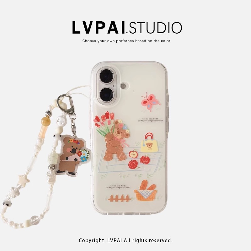 韓系卡通塗鴉花朵小熊手機殼-ZUIHANG SHOP