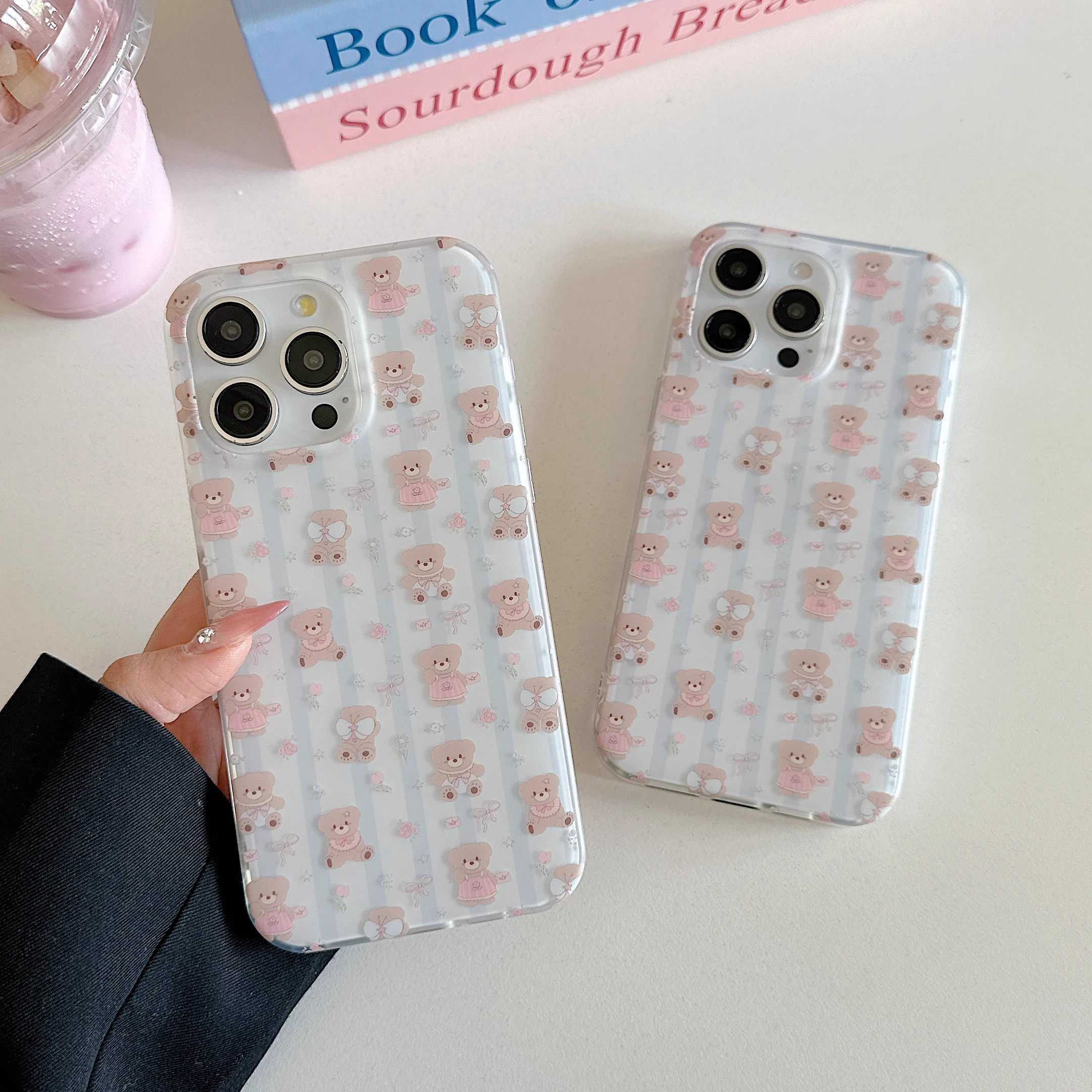 韓系條紋蝴蝶結小熊手機殼-ZUIHANG SHOP