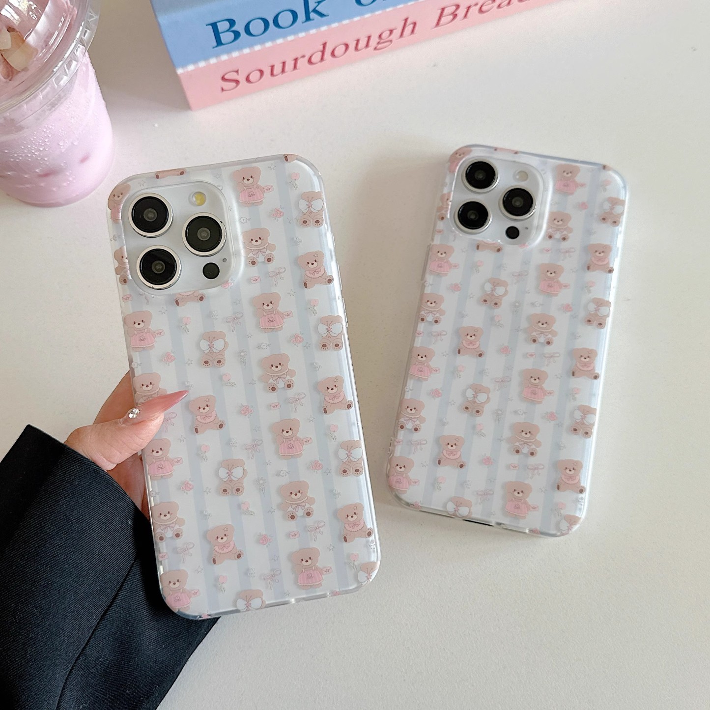 韓系條紋蝴蝶結小熊手機殼-ZUIHANG SHOP