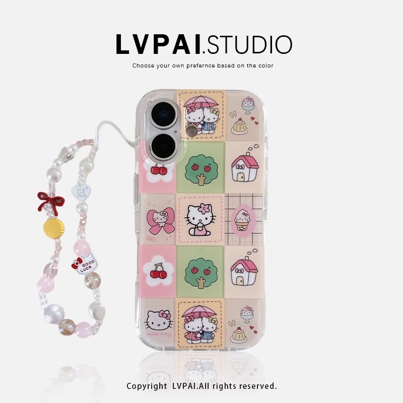 韓系卡通格紋凱蒂貓手機殼-ZUIHANG SHOP