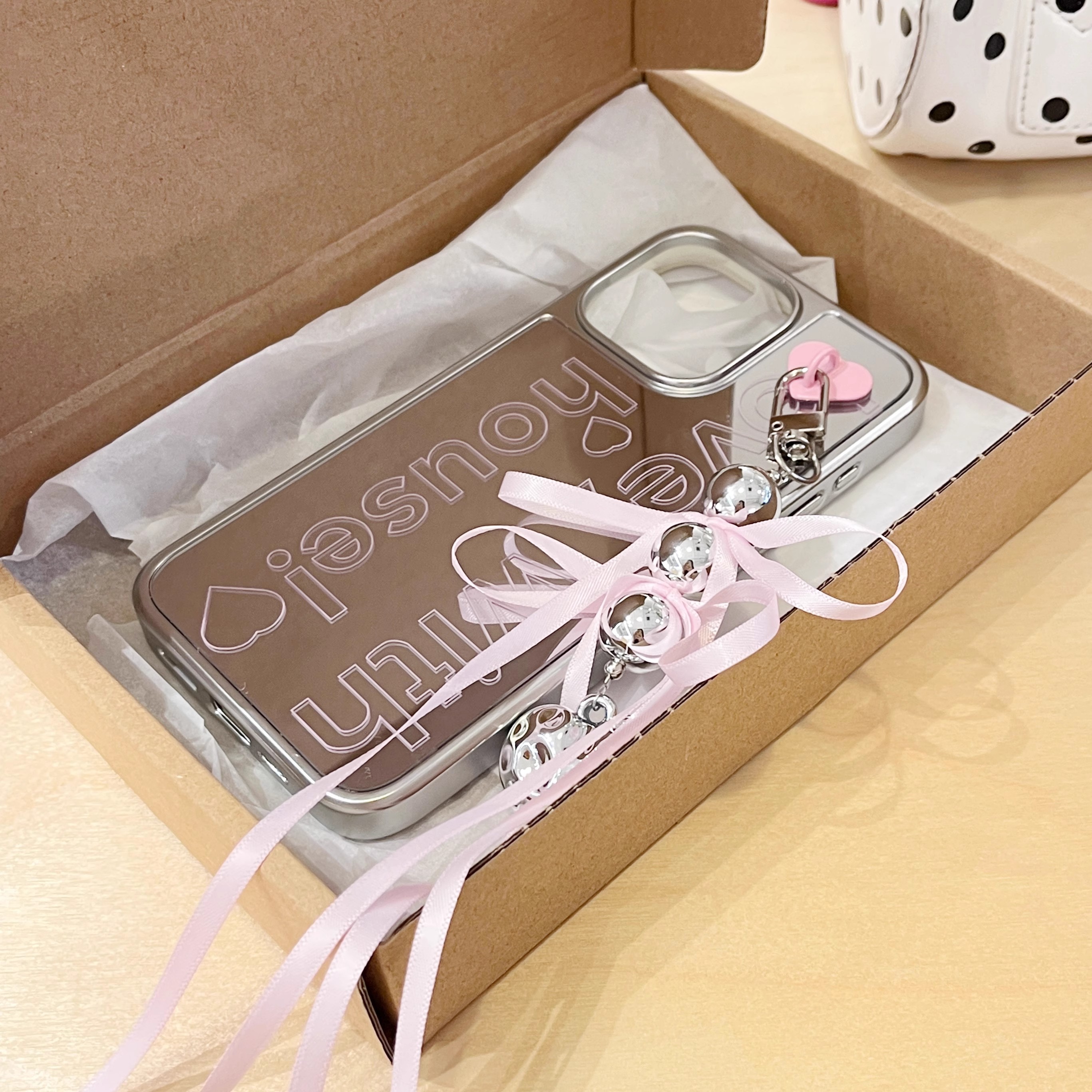 韓系愛心鏡面蝴蝶結手機殼-ZUIHANG SHOP