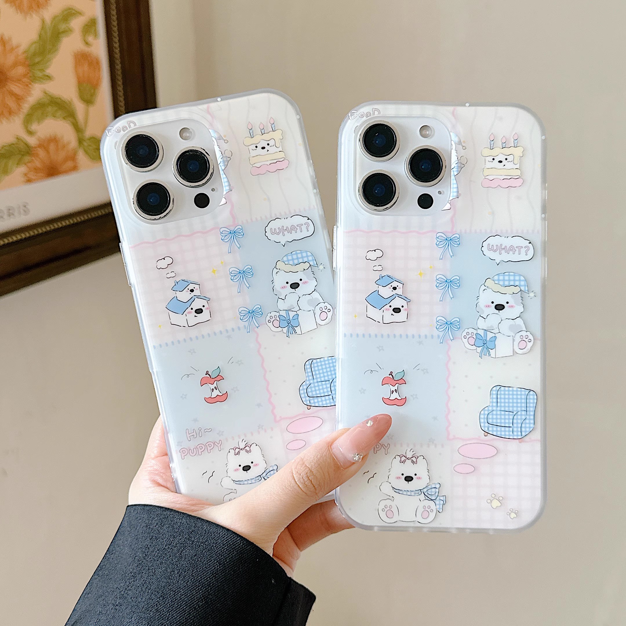 韓系拼格紋西高地小狗手機殼-ZUIHANG SHOP