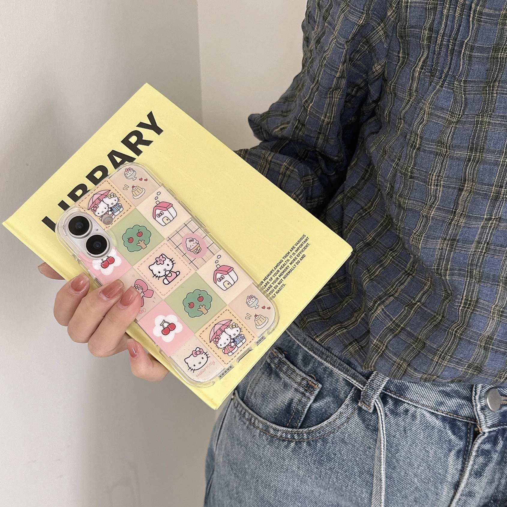 韓系卡通格紋凱蒂貓手機殼-ZUIHANG SHOP