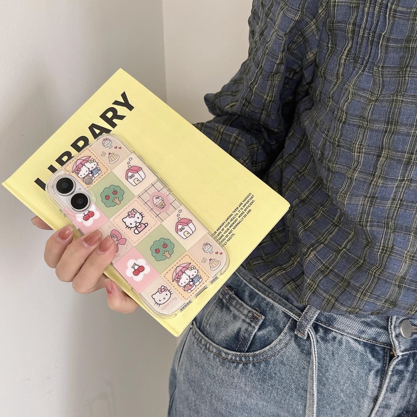 韓系卡通格紋凱蒂貓手機殼-ZUIHANG SHOP