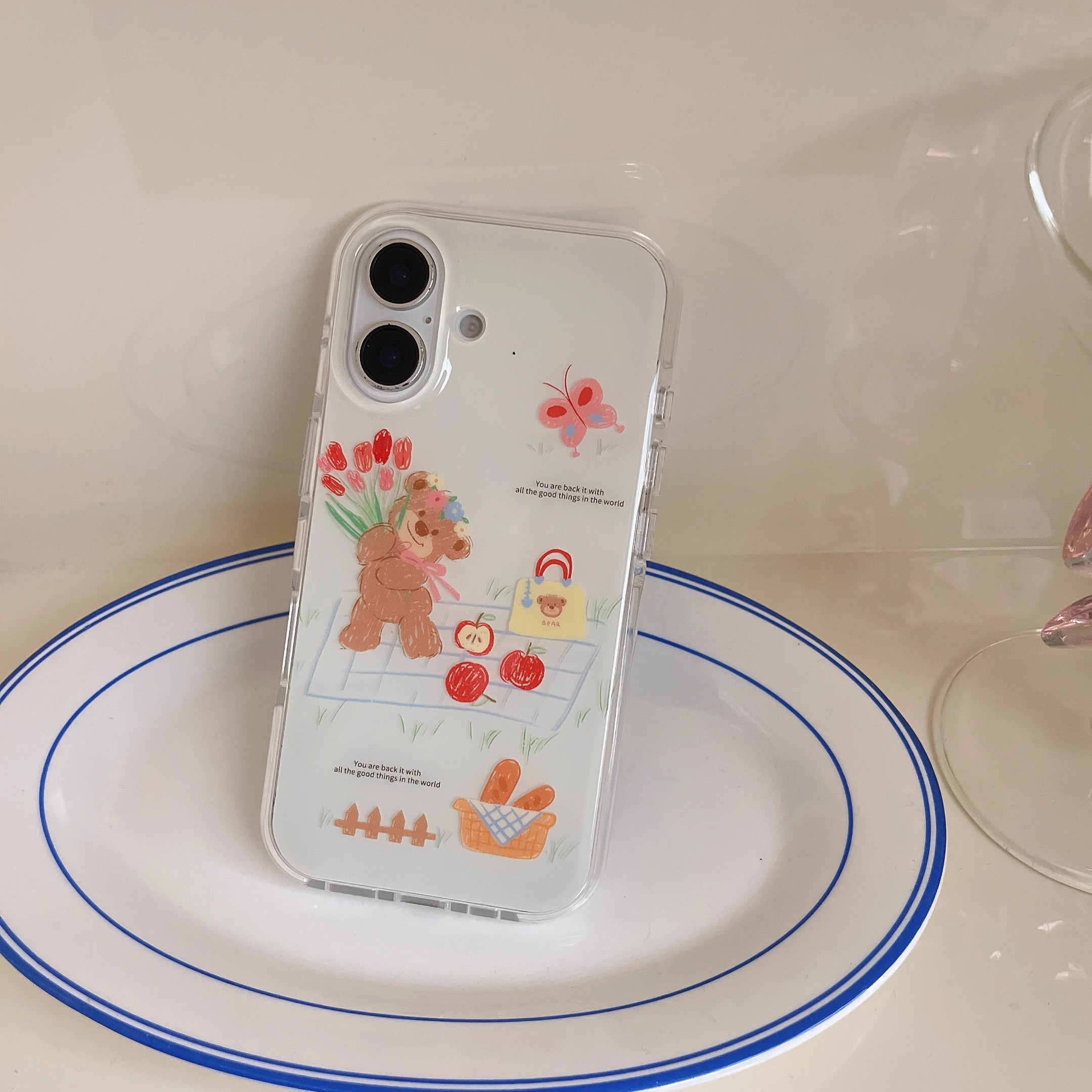 韓系卡通塗鴉花朵小熊手機殼-ZUIHANG SHOP