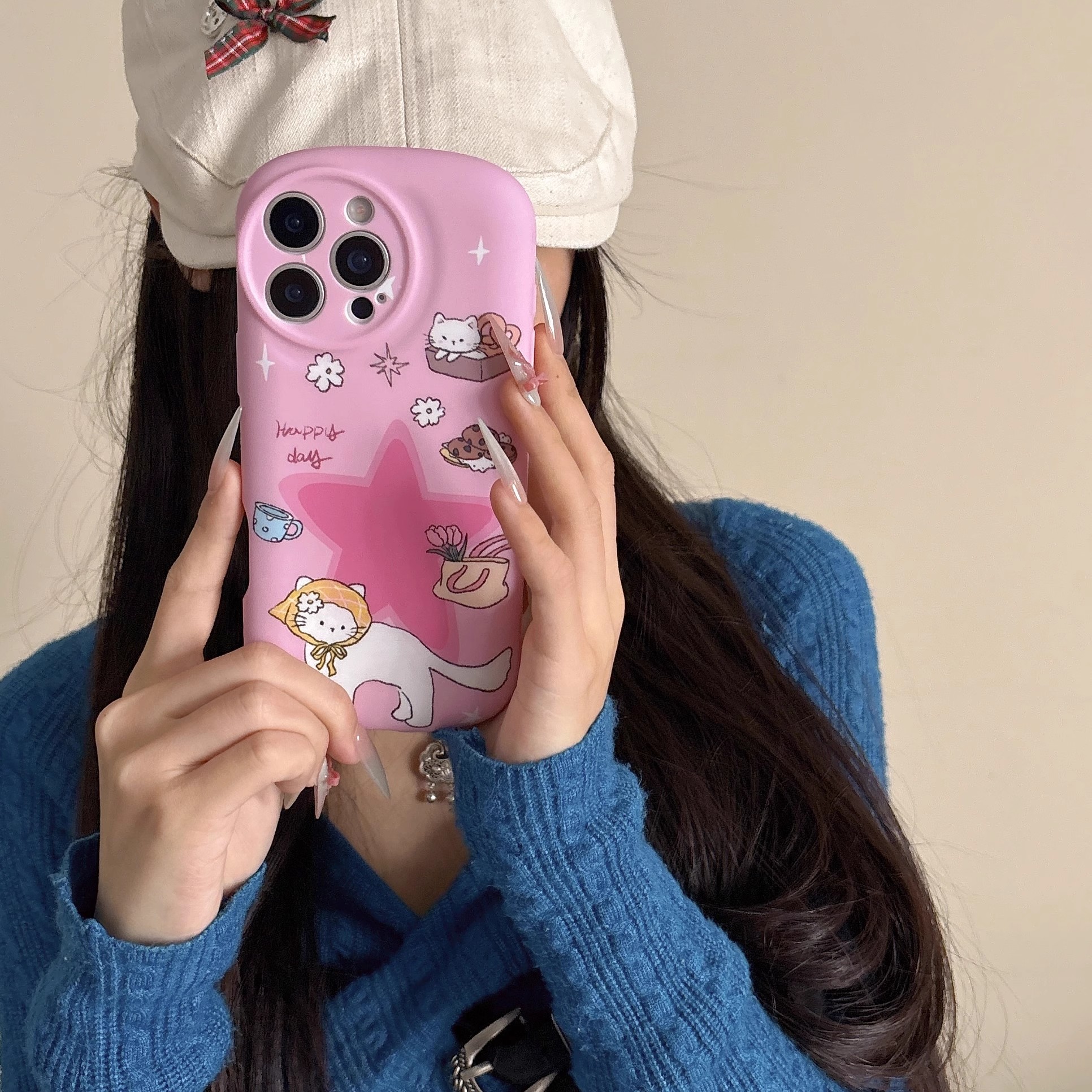 韓系卡通塗鴉貓咪手機殼-ZUIHANG SHOP