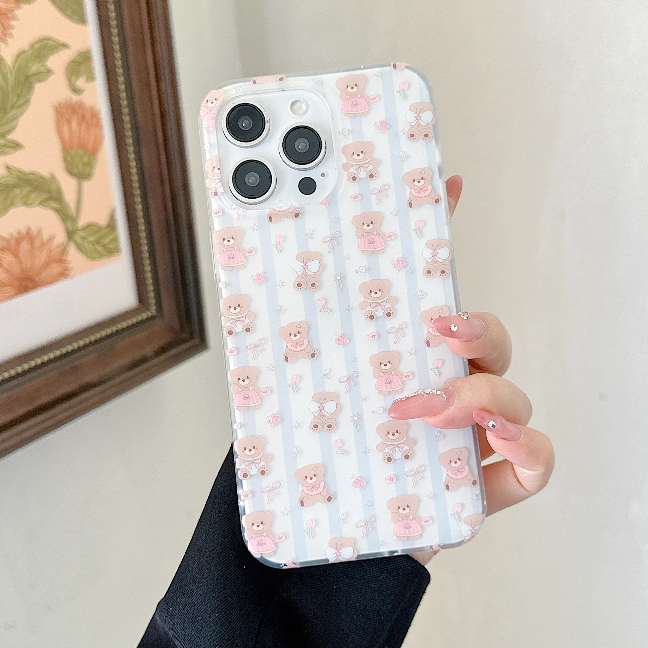 韓系條紋蝴蝶結小熊手機殼-ZUIHANG SHOP