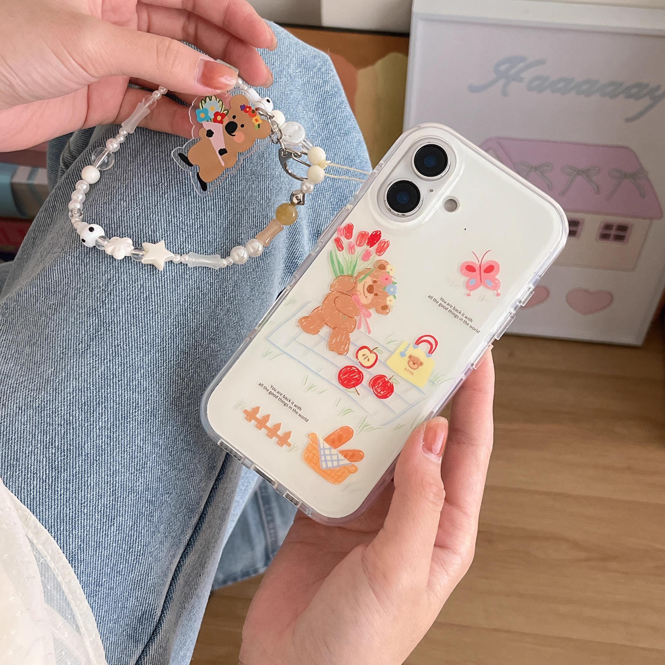 韓系卡通塗鴉花朵小熊手機殼-ZUIHANG SHOP