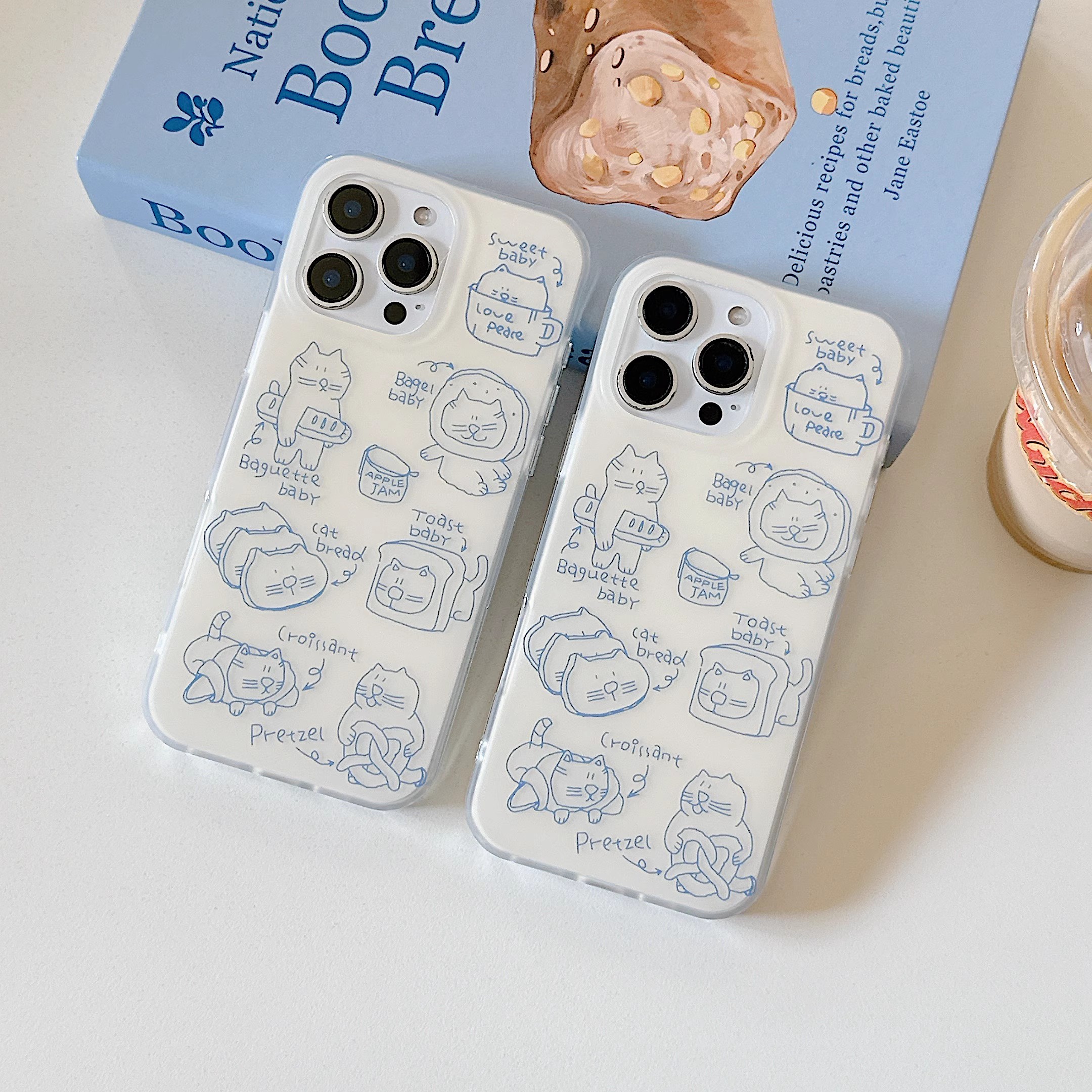 韓系簡約線條塗鴉卡通貓咪手機殼-ZUIHANG SHOP