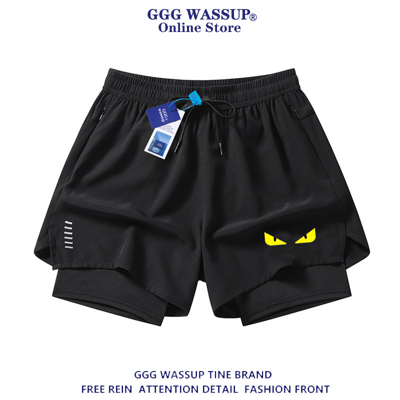 GGG Wassup小怪獸假兩件短褲男款夏季薄款跑步健身訓練籃球三分褲