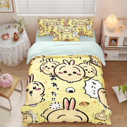 Chiikawa 夏季冰絲涼感四件套｜可愛卡通床組｜單人宿舍涼被床單組合-ZUIHANG SHOP