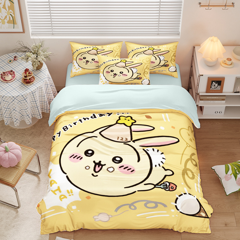 Chiikawa 夏季冰絲涼感四件套｜可愛卡通床組｜單人宿舍涼被床單組合-ZUIHANG SHOP
