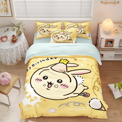 Chiikawa 夏季冰絲涼感四件套｜可愛卡通床組｜單人宿舍涼被床單組合-ZUIHANG SHOP