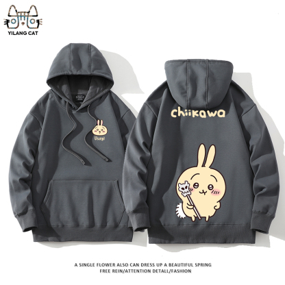 Chiikawa聯名衛衣2024秋冬新款親子情侶裝薄絨款連帽衛衣