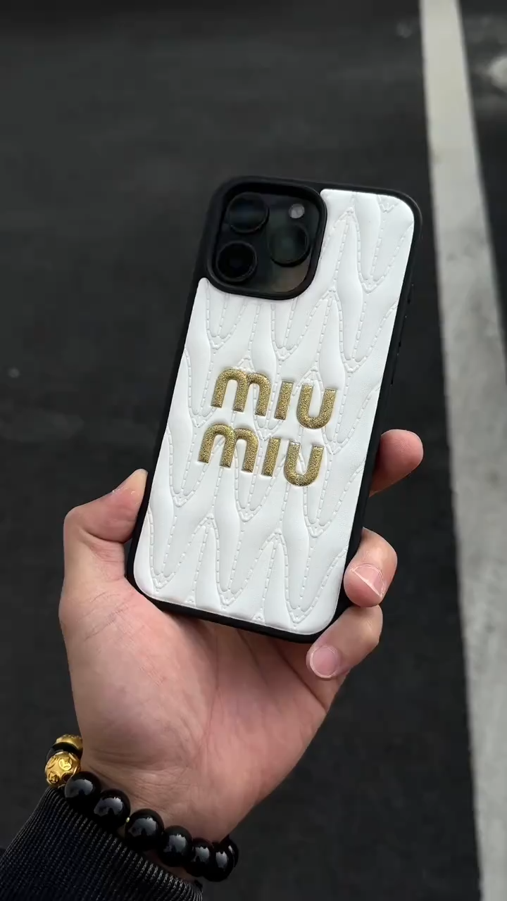 繆繆皮質壓紋立體金標手機殼