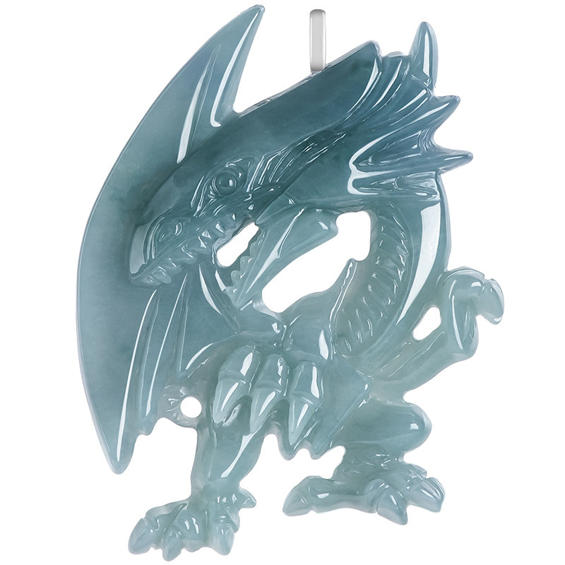 天然翡翠藍水立體吊墜｜S925銀鍊｜遊戲王 青眼白龍 靈感玉石飾品-ZUIHANG SHOP