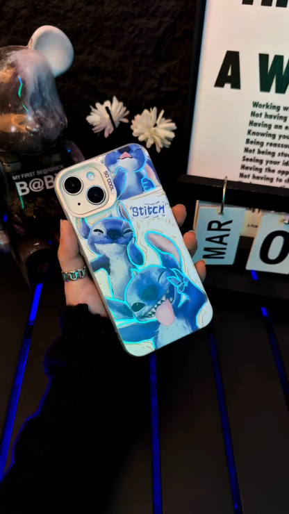 史迪奇彩銀線條漸變防摔手機殼