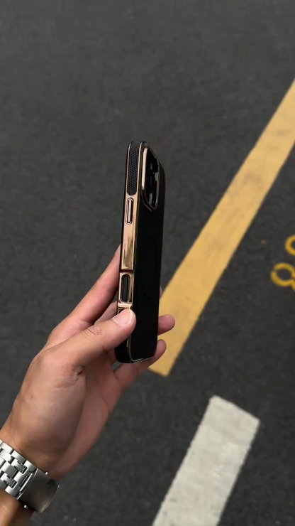 商務磁吸皮紋燙金手機殼