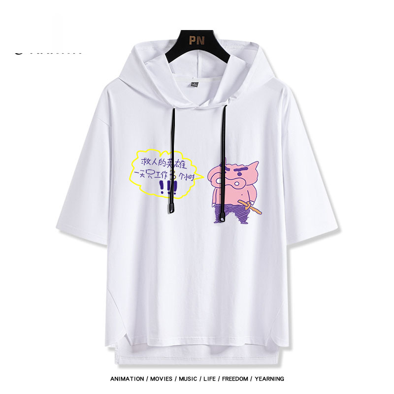 蠟筆小新 左衛門 連帽短袖T恤-ZUIHANG SHOP