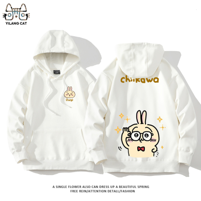 Chiikawa聯名衛衣2024秋冬新款親子情侶裝薄絨款連帽衛衣