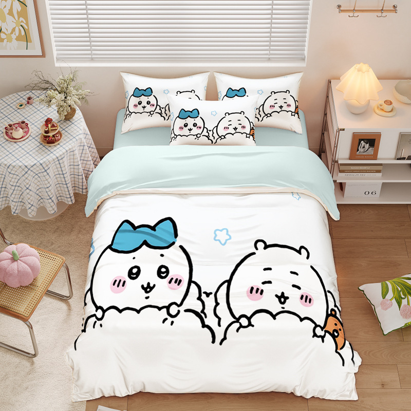 Chiikawa 夏季冰絲涼感四件套｜可愛卡通床組｜單人宿舍涼被床單組合-ZUIHANG SHOP