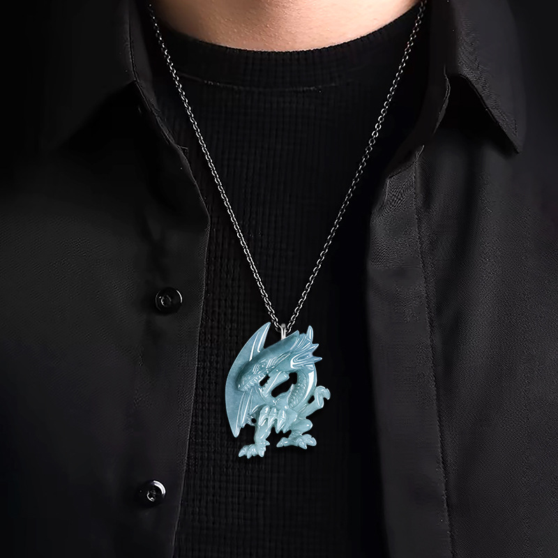 天然翡翠藍水立體吊墜｜S925銀鍊｜遊戲王 青眼白龍 靈感玉石飾品-ZUIHANG SHOP