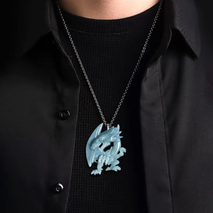 天然翡翠藍水立體吊墜｜S925銀鍊｜遊戲王 青眼白龍 靈感玉石飾品-ZUIHANG SHOP