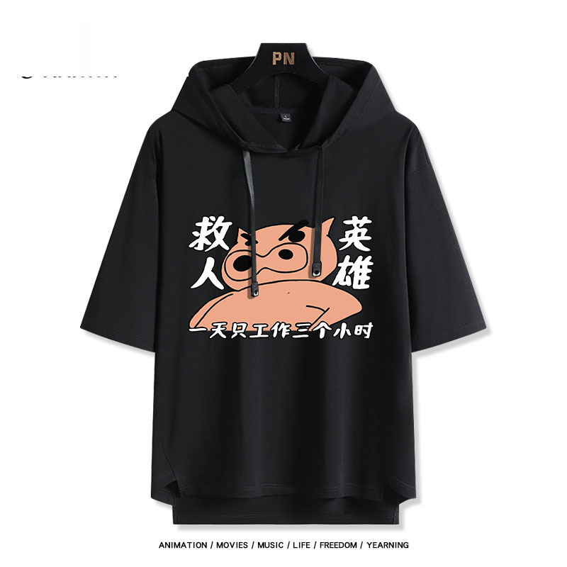 蠟筆小新 左衛門 連帽短袖T恤-ZUIHANG SHOP