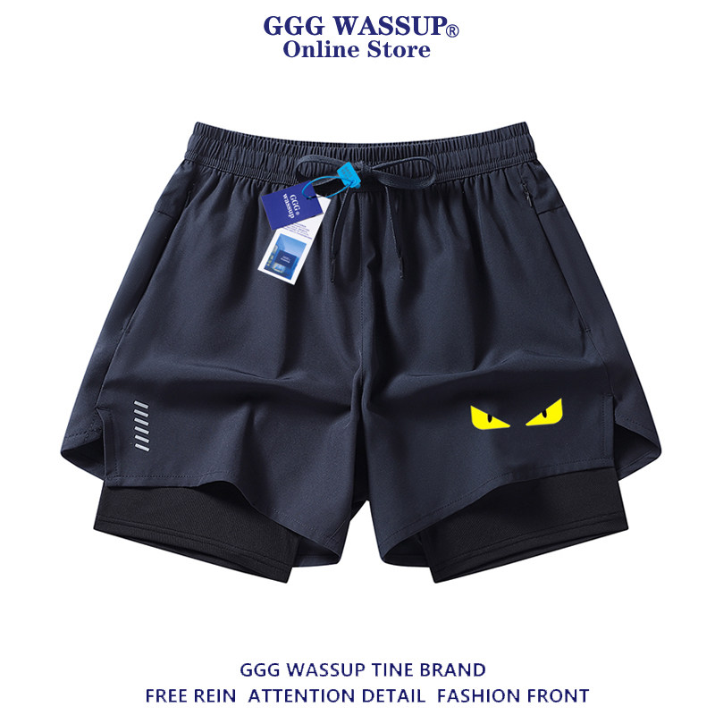GGG Wassup小怪獸假兩件短褲男款夏季薄款跑步健身訓練籃球三分褲