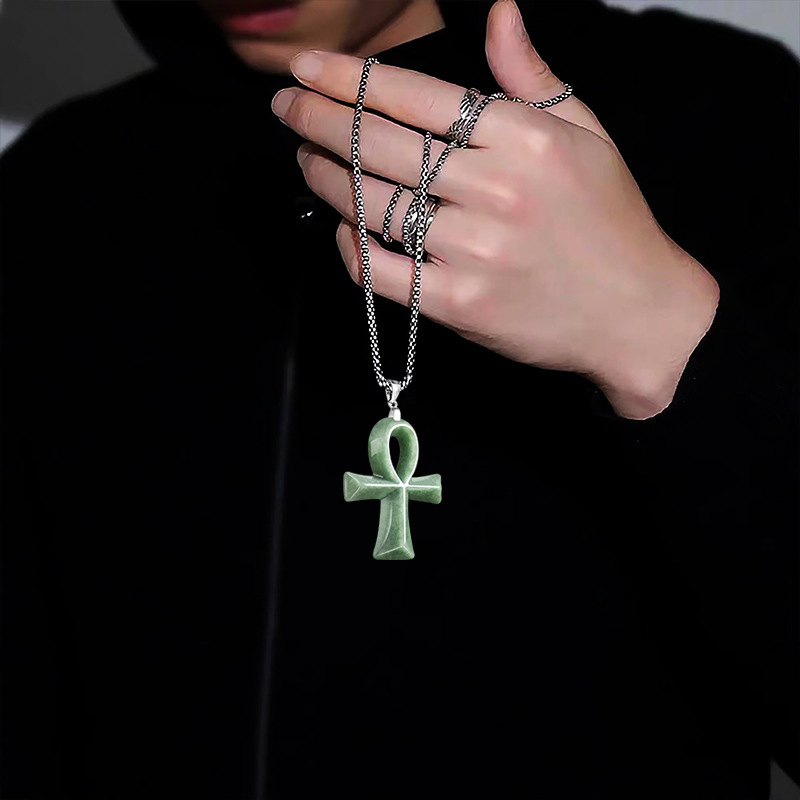 天然豆綠翡翠十字架吊墜｜S925銀鍊｜遊戲王 死者蘇生 靈感玉石飾品-ZUIHANG SHOP