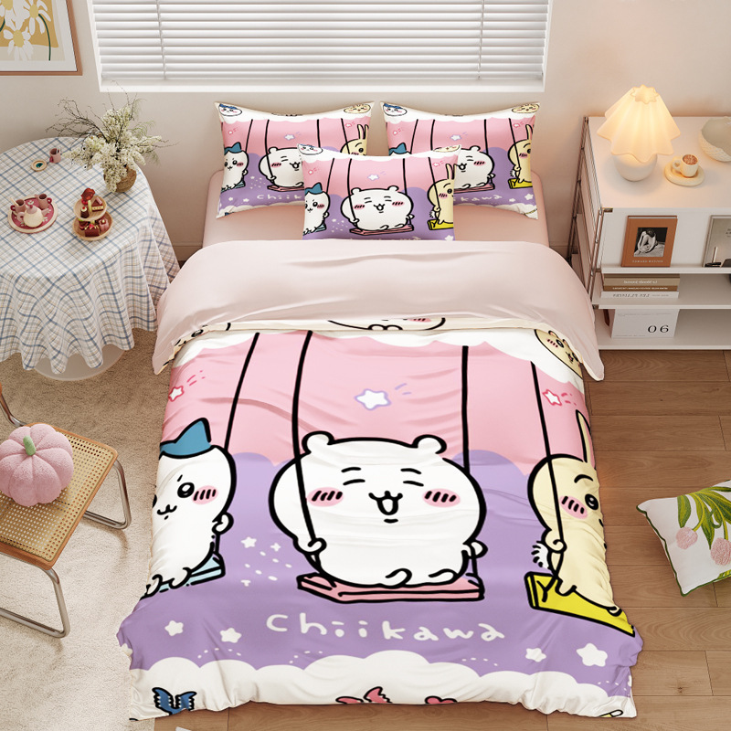 Chiikawa 夏季冰絲涼感四件套｜可愛卡通床組｜單人宿舍涼被床單組合-ZUIHANG SHOP