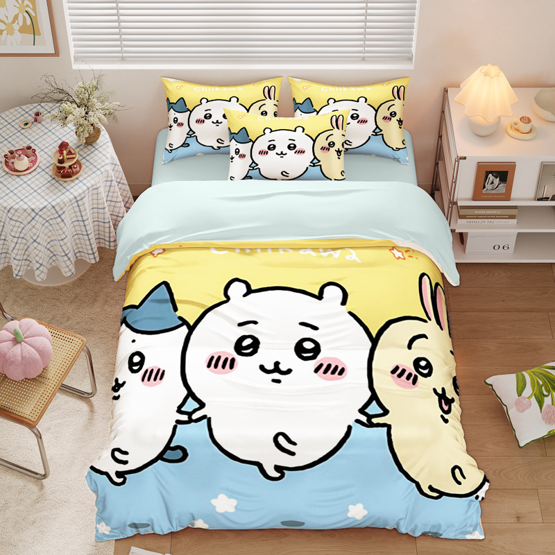 Chiikawa 夏季冰絲涼感四件套｜可愛卡通床組｜單人宿舍涼被床單組合-ZUIHANG SHOP