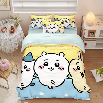 Chiikawa 夏季冰絲涼感四件套｜可愛卡通床組｜單人宿舍涼被床單組合-ZUIHANG SHOP