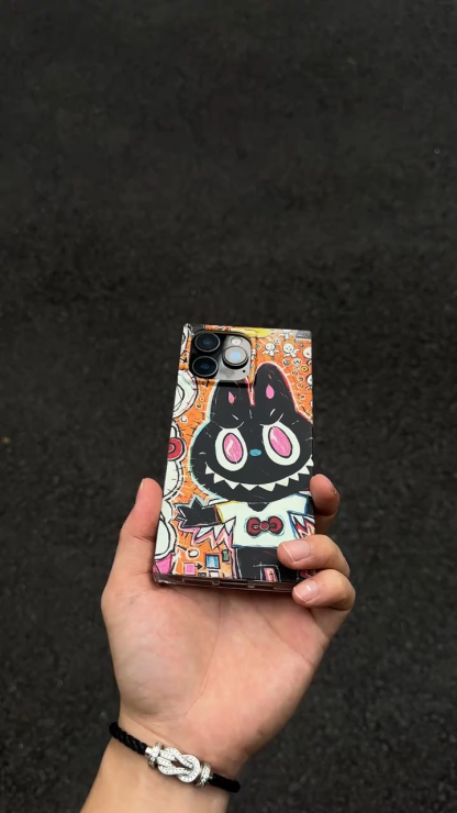 卡通方形塗鴉磨砂手機殼