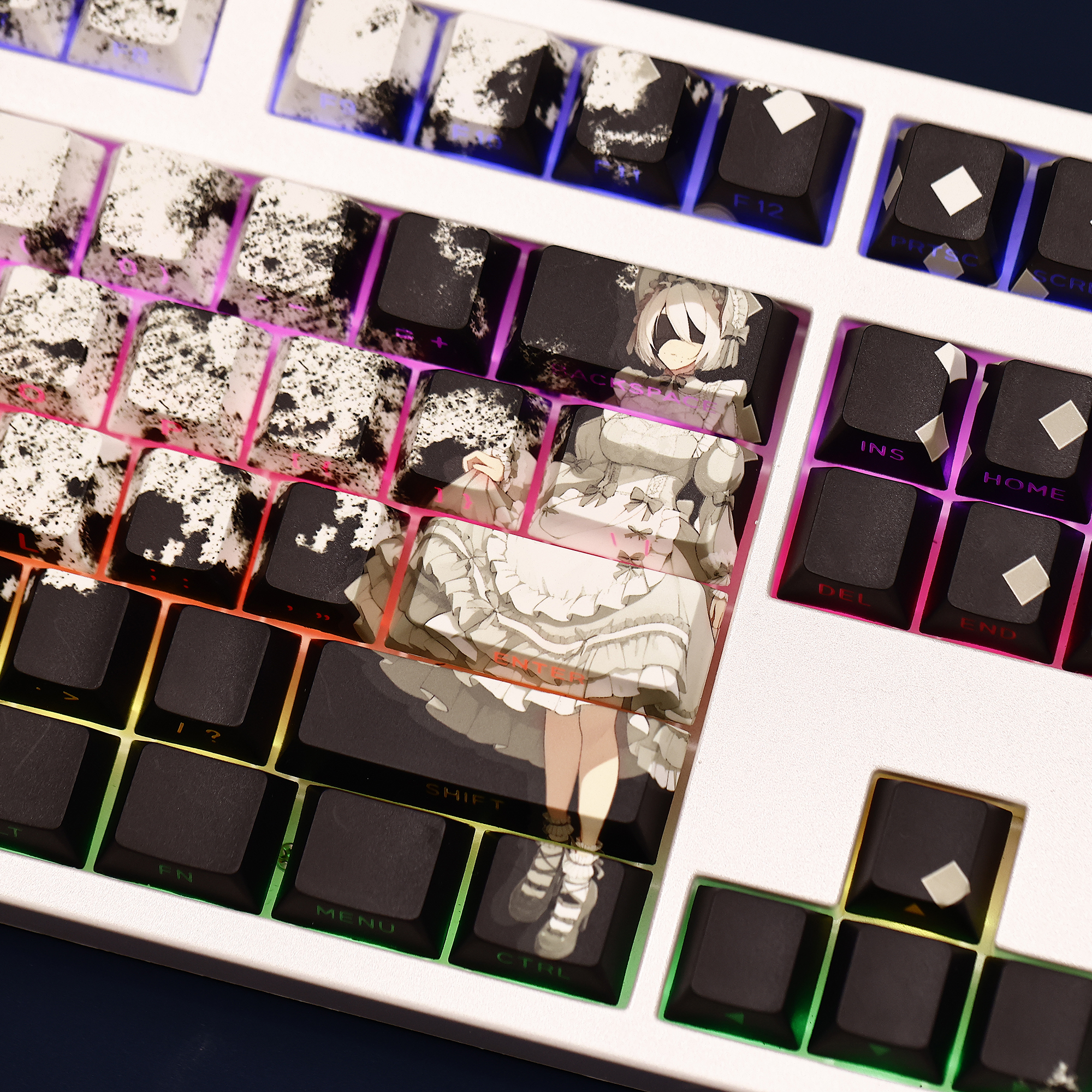 尼爾機械紀元2B白色女僕透光RGB108鍵標準配列衛星軸鍵帽-ZUIHANG SHOP