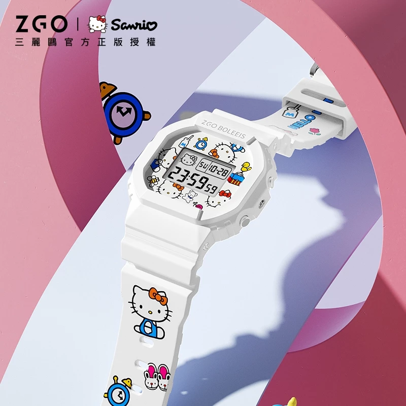 🔥正品免運🎁 三麗鷗聯名简约小方块多功能時尚防水運動電子手錶