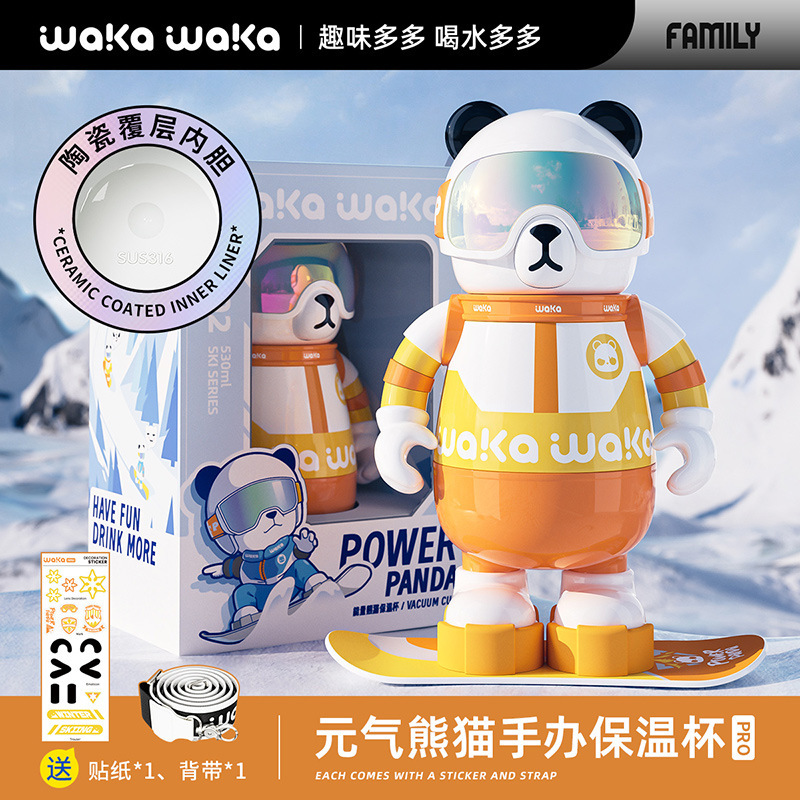Waka熊貓保溫杯｜陶瓷內膽｜食品級安全｜高顏值潮玩卡通吸管杯｜適合男女及兒童-ZUIHANG SHOP