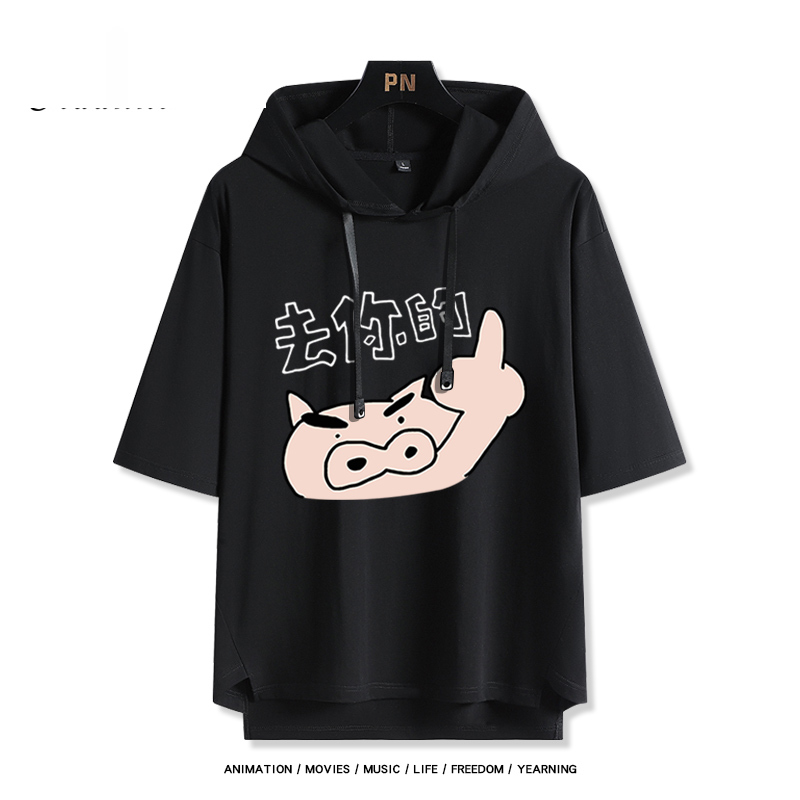 蠟筆小新 左衛門 連帽短袖T恤-ZUIHANG SHOP