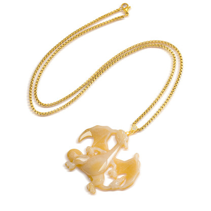 天然冰種翡翠 噴火龍燒黃工藝吊墜 動漫風玉石掛件紀念品-ZUIHANG SHOP