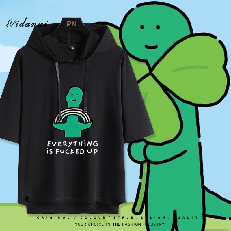 Joguman 綠色搞怪小恐龍 連帽短袖T恤-ZUIHANG SHOP