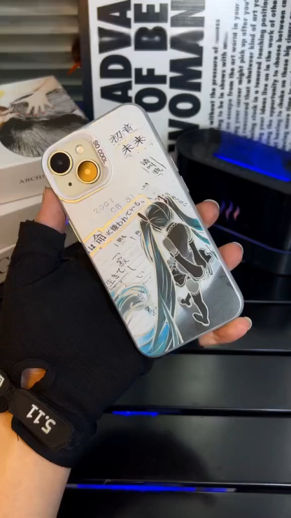 初音未來彩銀線條漸變防摔手機殼