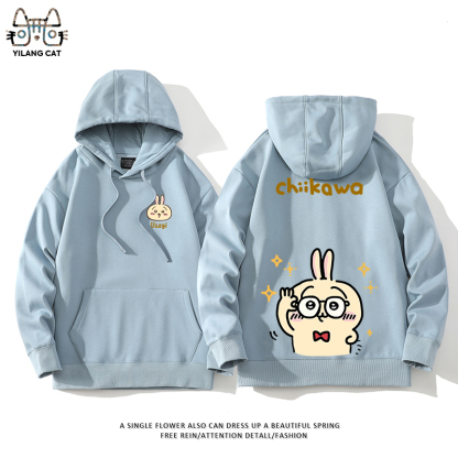 Chiikawa聯名衛衣2024秋冬新款親子情侶裝薄絨款連帽衛衣