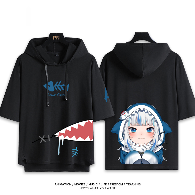 Vtuber HOLOLIVE 連帽短袖T恤 噶嗚·古拉 がうる・ぐら Gawr Gura-ZUIHANG SHOP