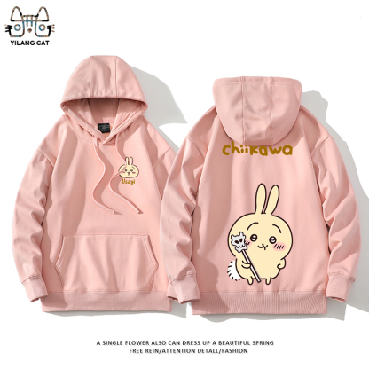 Chiikawa聯名衛衣2024秋冬新款親子情侶裝薄絨款連帽衛衣