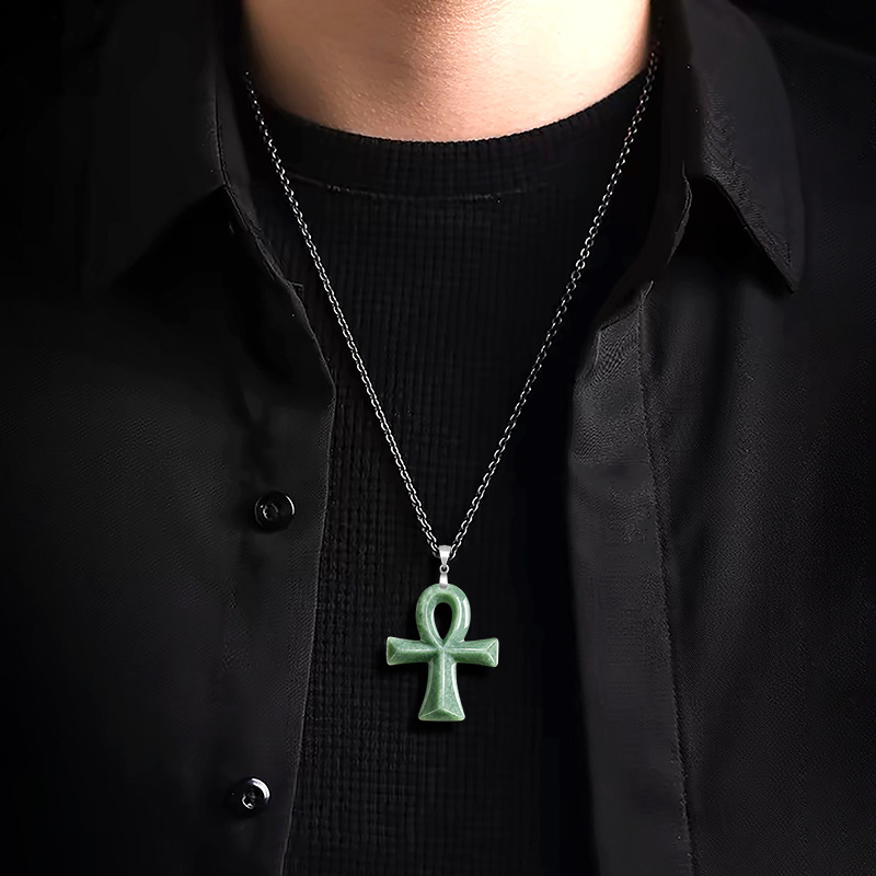 天然豆綠翡翠十字架吊墜｜S925銀鍊｜遊戲王 死者蘇生 靈感玉石飾品-ZUIHANG SHOP