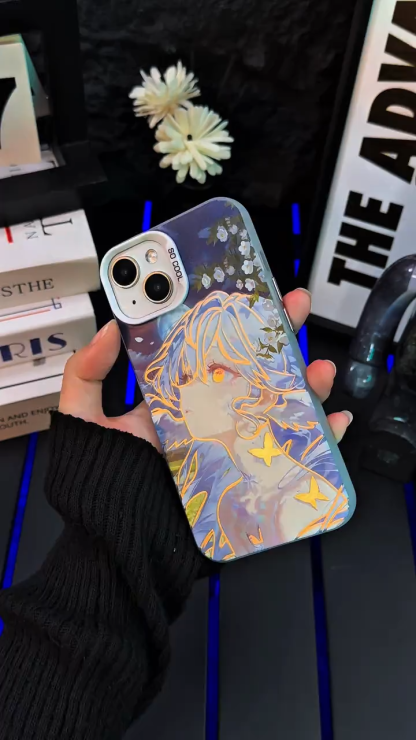 知更鳥彩銀線條漸變防摔手機殼