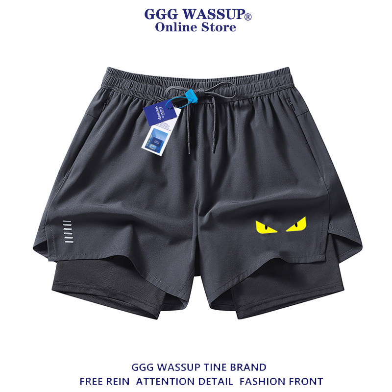 GGG Wassup小怪獸假兩件短褲男款夏季薄款跑步健身訓練籃球三分褲