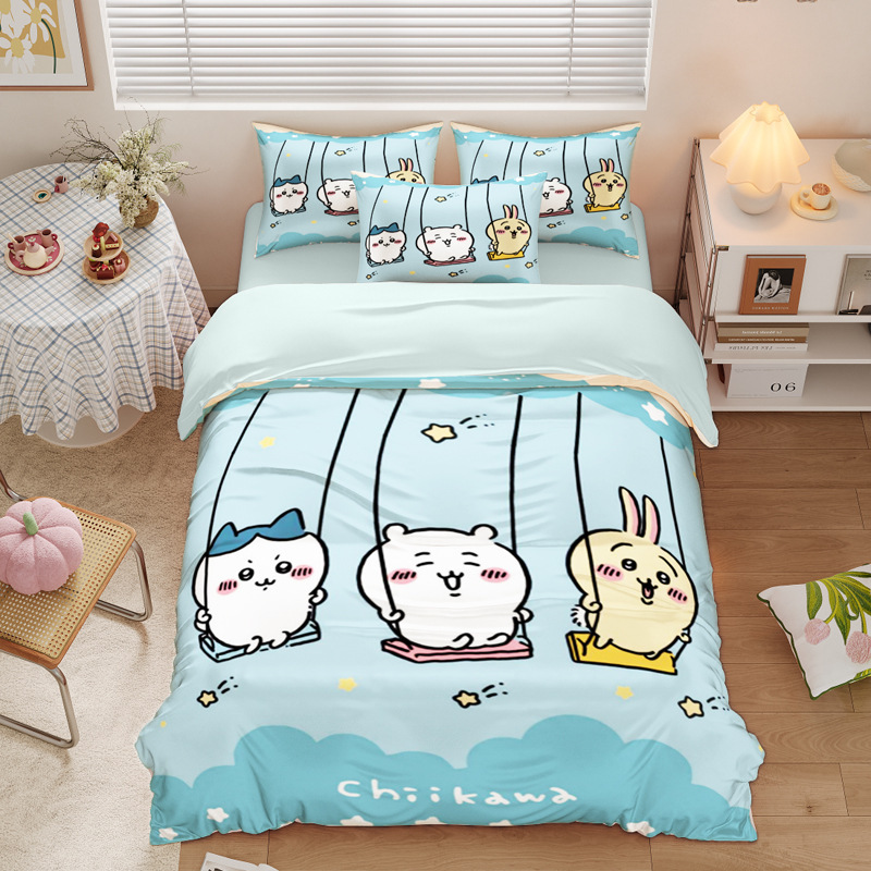 Chiikawa 夏季冰絲涼感四件套｜可愛卡通床組｜單人宿舍涼被床單組合-ZUIHANG SHOP