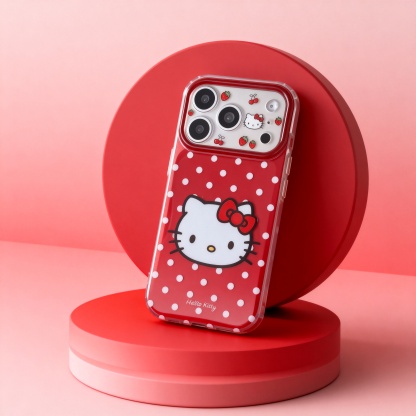紅底白波點凱蒂貓頭手機殼