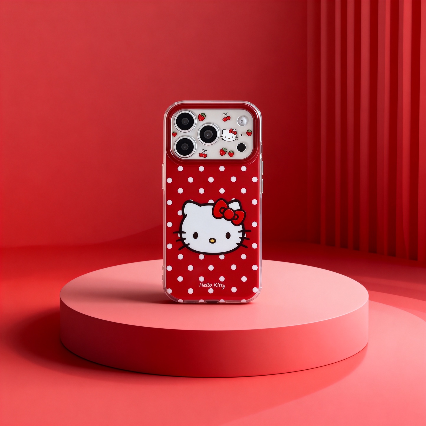 紅底白波點凱蒂貓頭手機殼